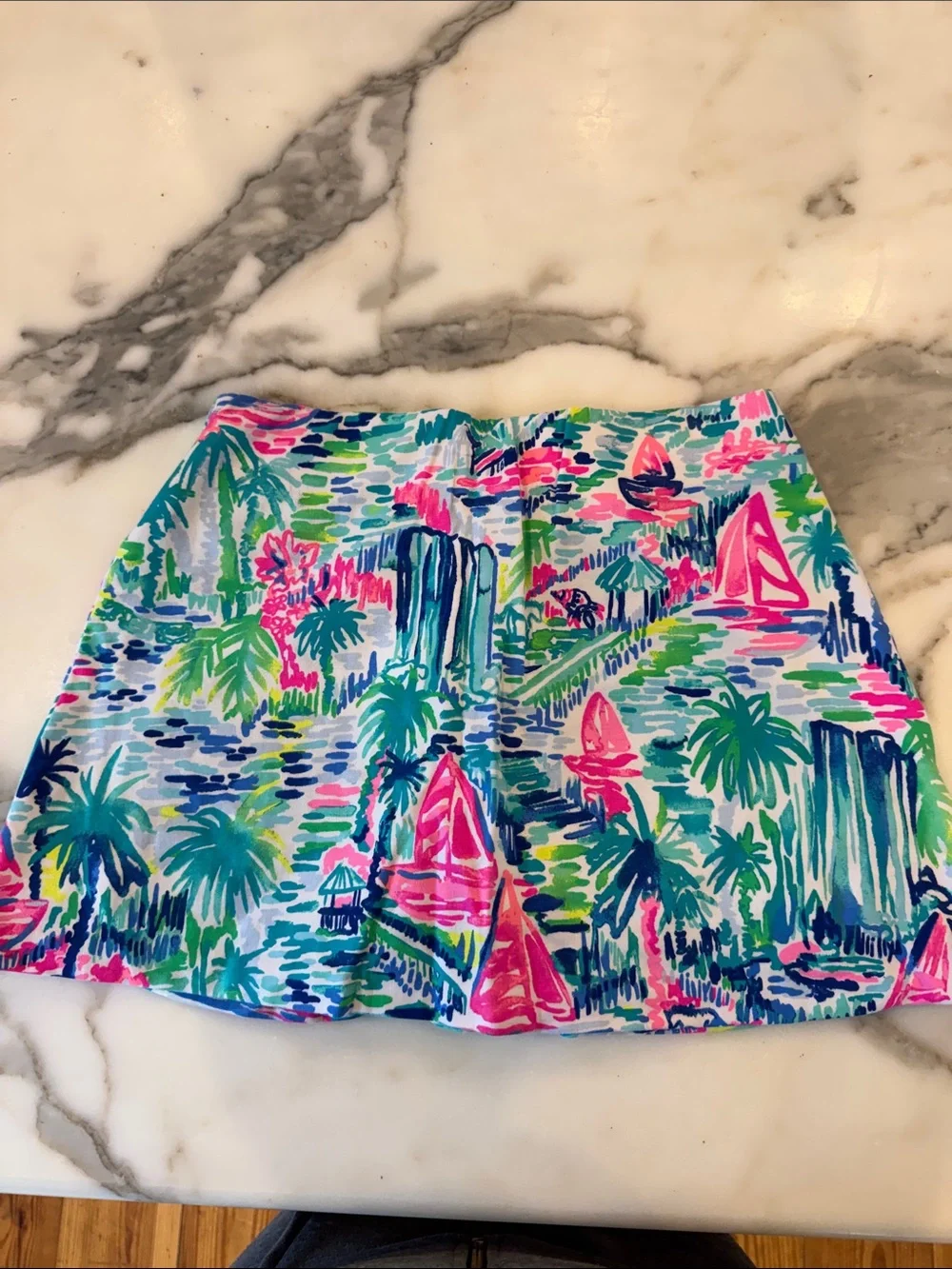 Lilly Pulitzer Girls Tropical Sailboat Swim Skort - Pink, Blue & Green
